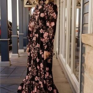Baltic Born Black and Pink Floral Long Sleeve Dress